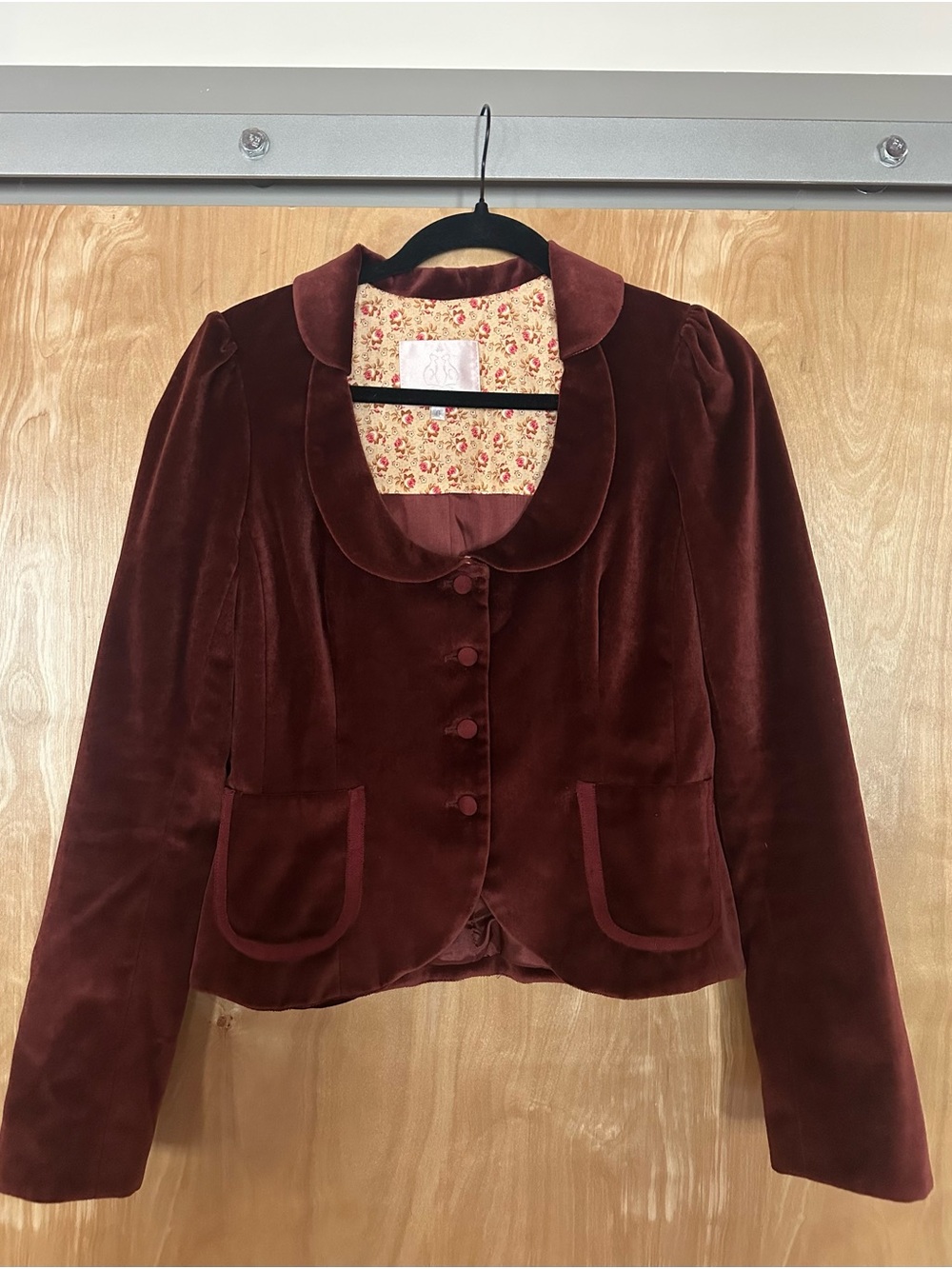 Women's Velvet Button-Front Jacket in Deep Burgundy